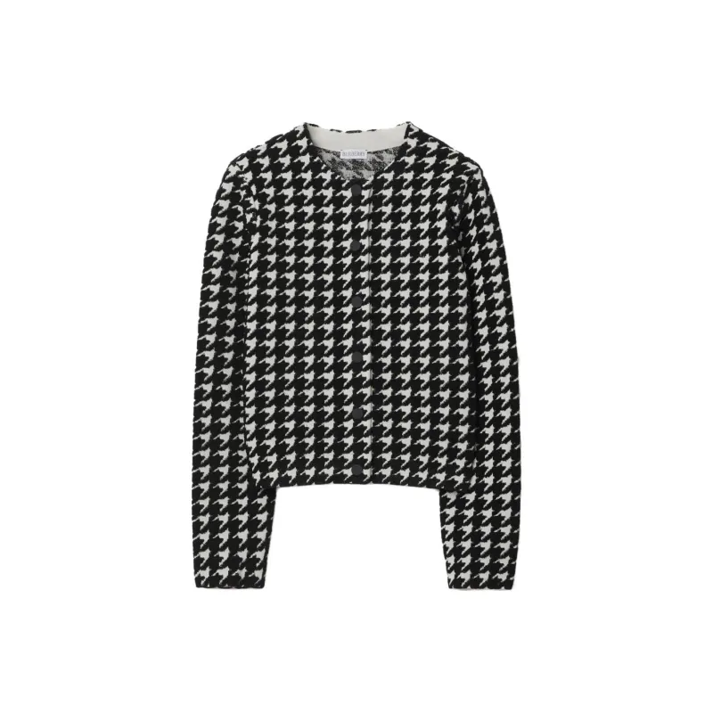 Burberry Houndstooth Pattern Crewneck Buttoned Cardigan-0
