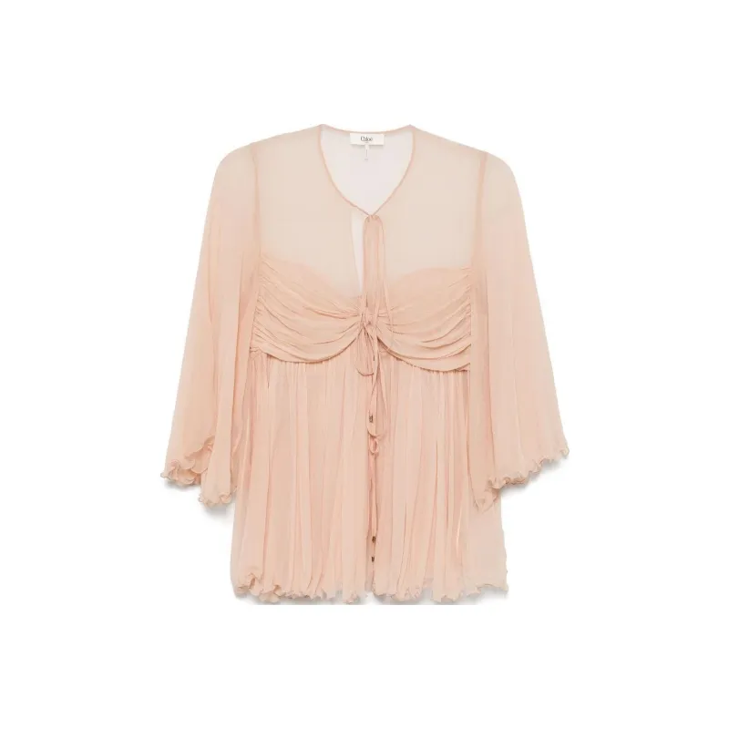 Chloé Pleated Silk Top-0