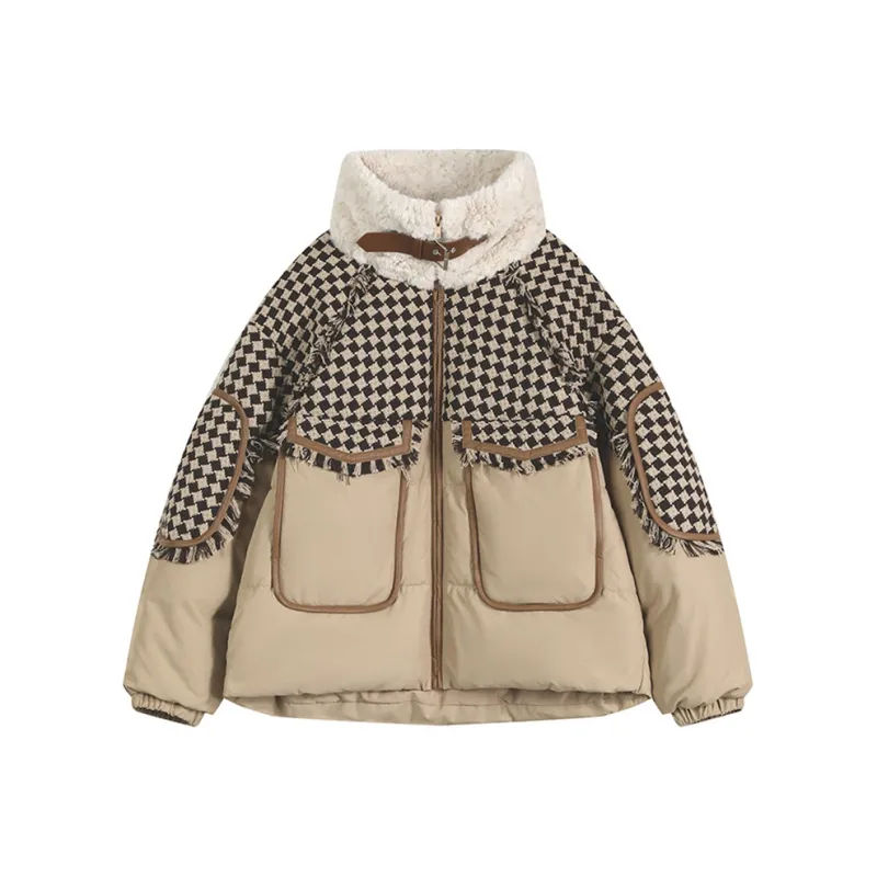ELF SACK Down Jackets Women's Icelandic Plaid Coffee-0