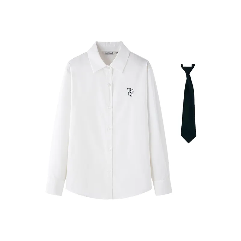 Tokyo Season Shirts Women's White Embroidery Shirt Includes Tie-0