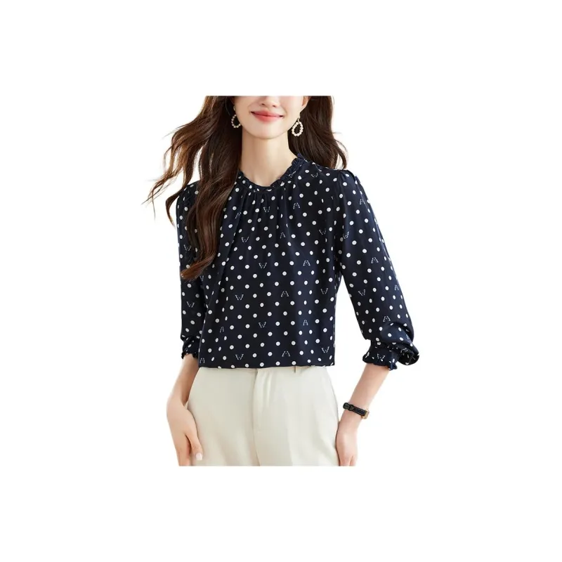 Korean Style Shirt Women's Navy Blue-0