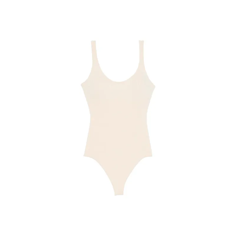 Victoria's Secret Luxe Crème Knit Plunge Bodysuit / Candlelight Bodysuits Women's Candlelight White-0