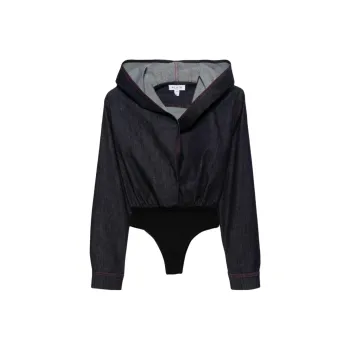 Alaia Hooded Denim Bodysuit