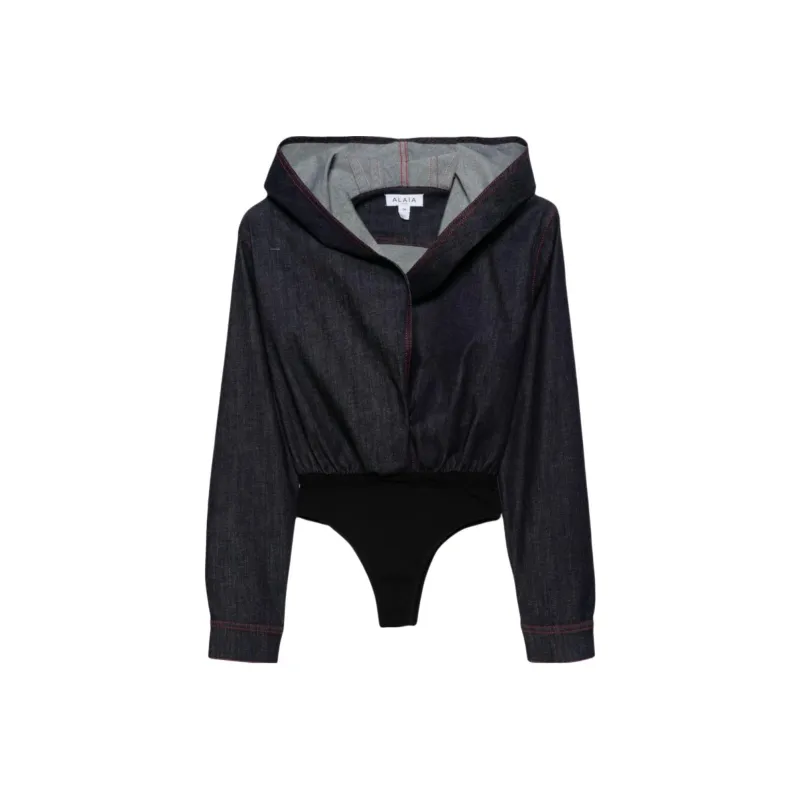Alaia Hooded Denim Bodysuit-0