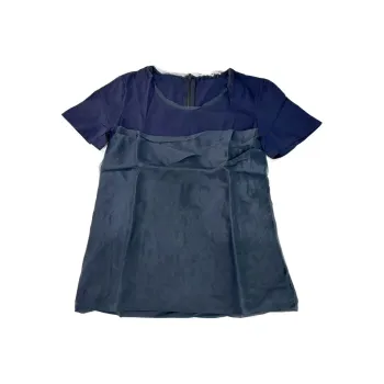Chloe Crew Neck Patchwork Mulberry Silk Short Sleeved T Shirt T Shirt Women's Dark Blue