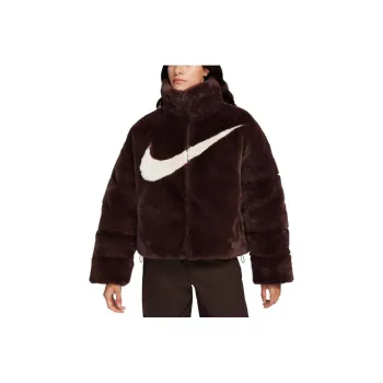 Nike Sportswear Essentials Oversized Faux Fur Puffer Jacket Light Orewood Brown