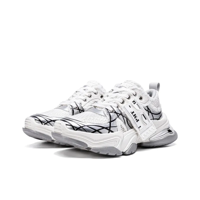 PMT Slip Resistant, Breathable, Lightweight, Height Increasing Low Top Chunky Sneakers Unisex White Black-32