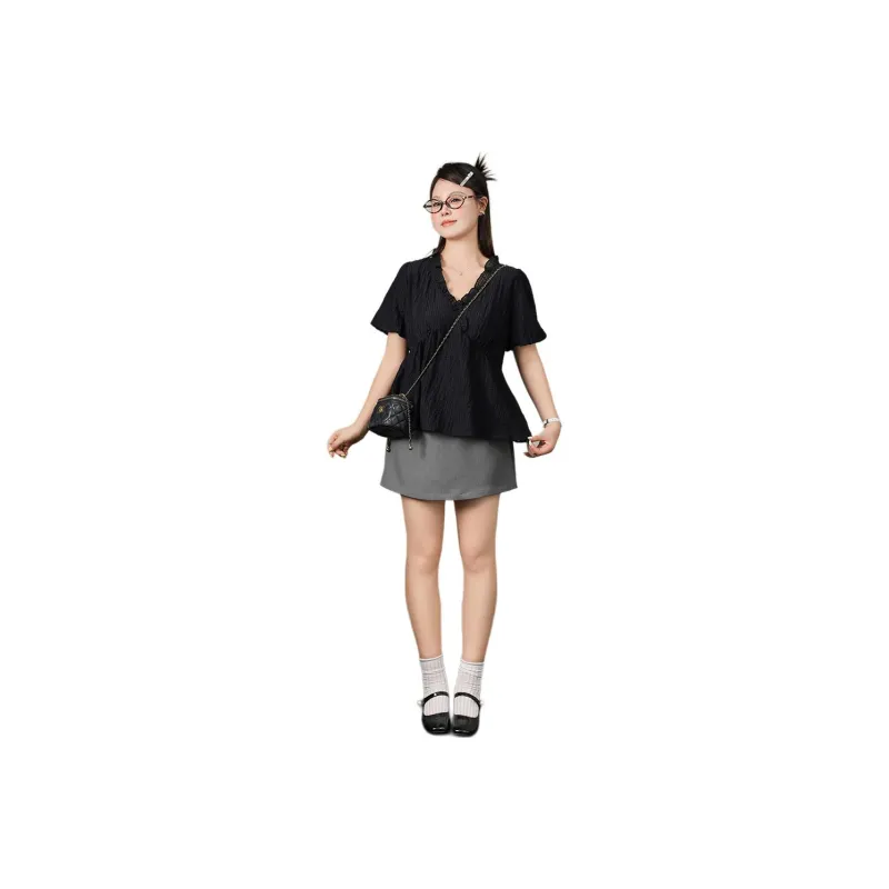 DAMABAIFENBAI Chiffon Shirts Women's Black-0