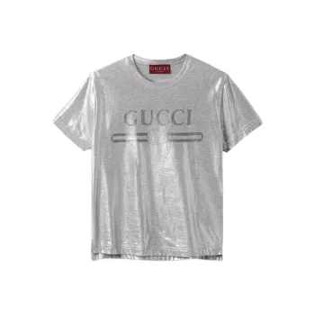 GUCCI Logo Printed Metallic T Shirt