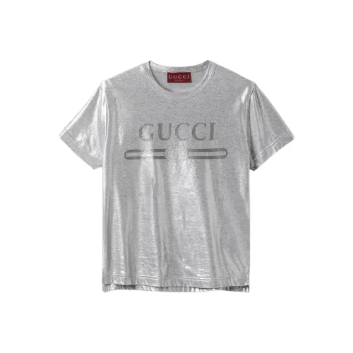 GUCCI Logo Printed Metallic T Shirt