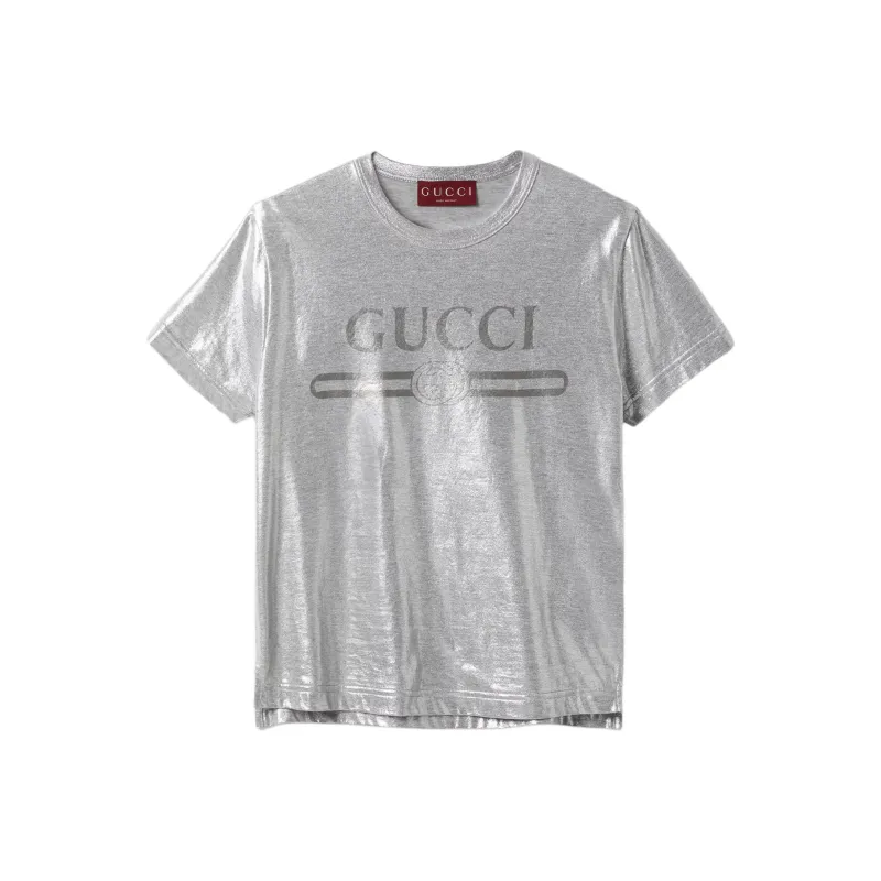 GUCCI Logo Printed Metallic T Shirt-0