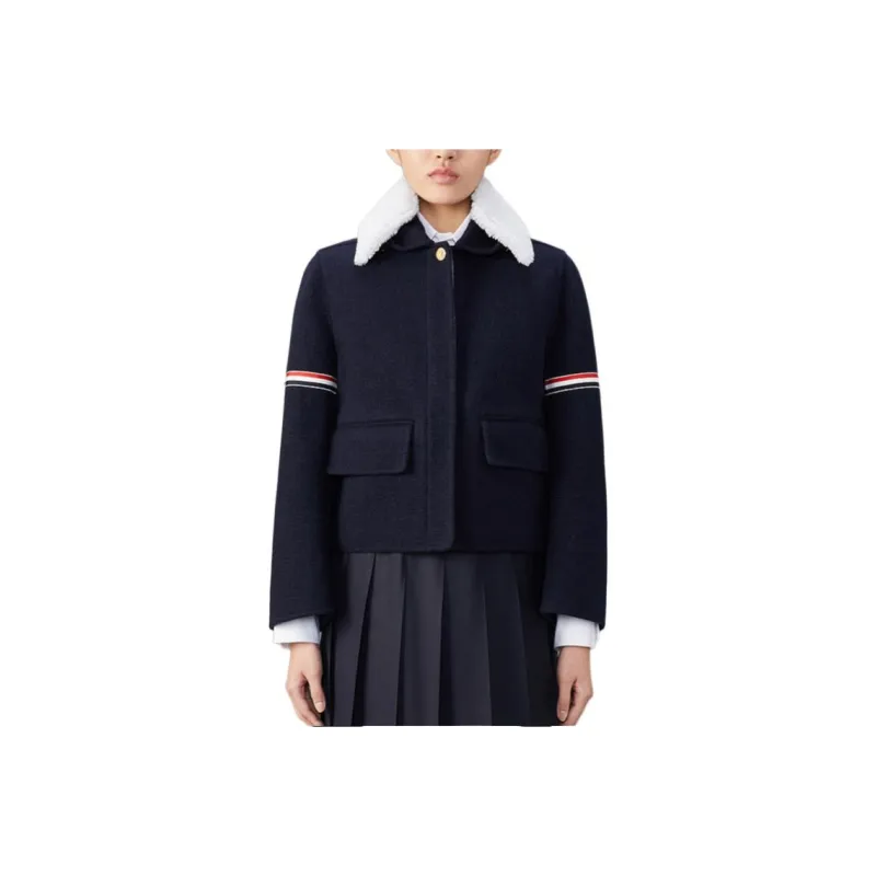 THOM BROWNE RWB striped Shearling collar Jacket-0