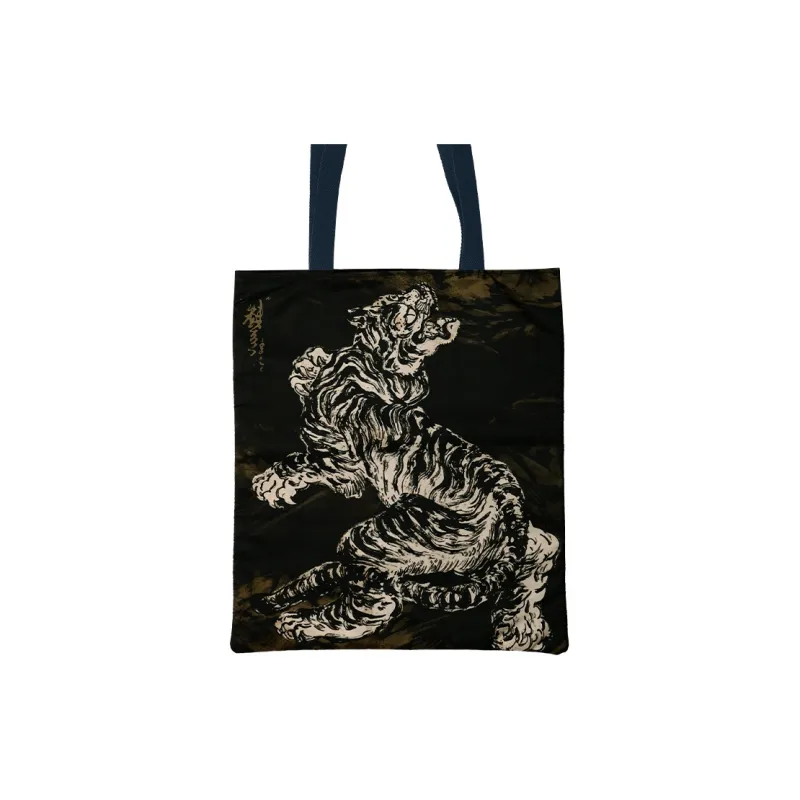 RABBITUU Canvas Bag, Shoulder Bag Small Size Unisex Tiger With Spear Holding Oystercatcher-2