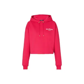 BALMAIN Logo flocked Cropped Hoodie
