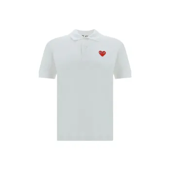 Comme Des Garcons Play Red Emblem Polo White