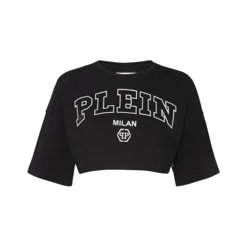 PHILIPP PLEIN Logo embellished Cotton Crop Top