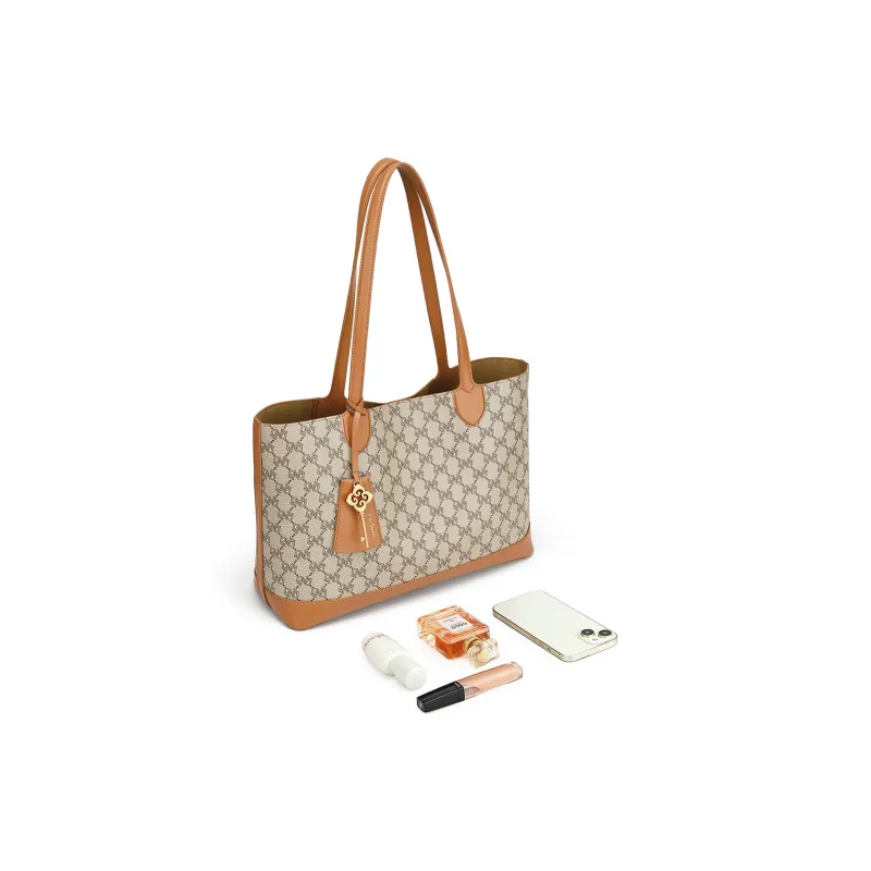 PIERRE CARDIN PVC Tote Bag, Shoulder Bag Women's Dark Khaki/Apricot-5