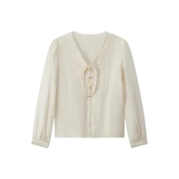 EICHITOO Chiffon Shirts Women's Ecru