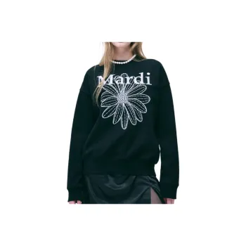 MARDI MERCREDI FW24 SWEATSHIRT FLOWERMARDI NEEDLEWORK_BLACK LIGHTGREY Sweatshirt Korean Style Women's Black Light Gray