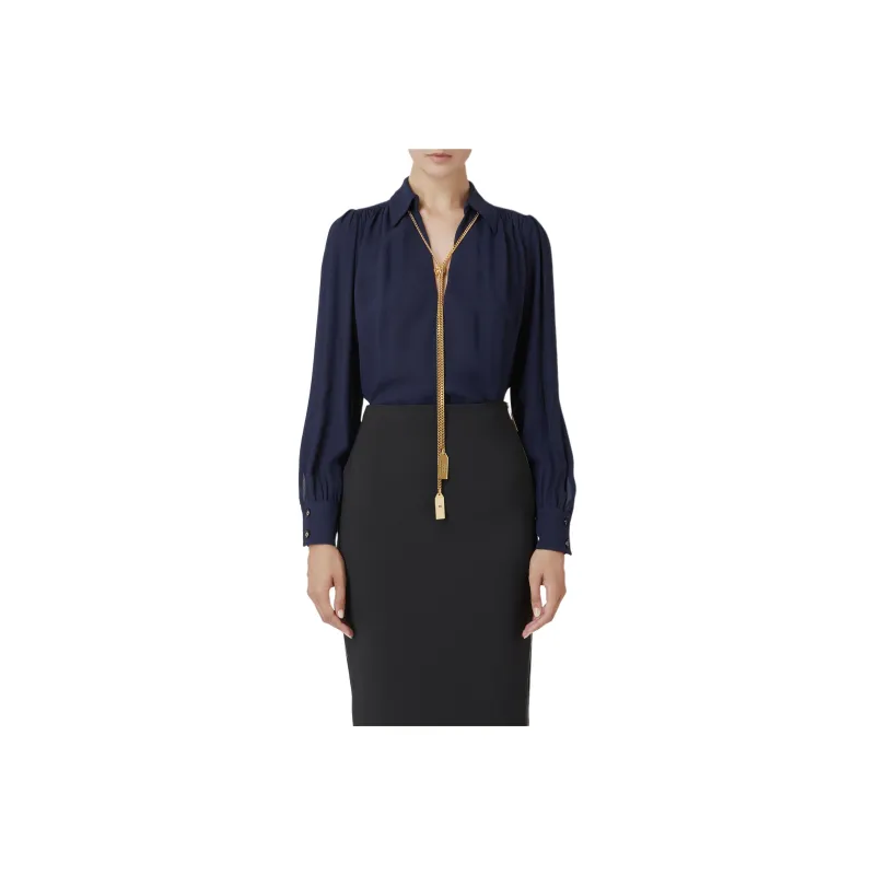 Elisabetta Franchi Necklace Embellished Georgette Blouse-0