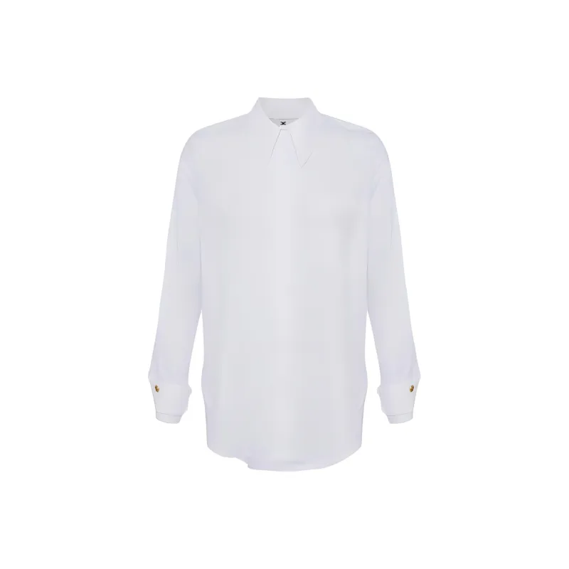 Elisabetta Franchi Logo Embroidered Curved Hem Shirt-0