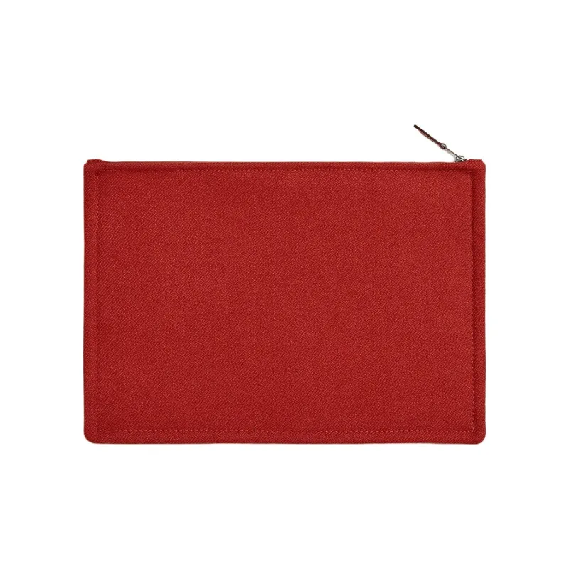 HERMES Flat H Natte Wool Clutch Large Size Women's Brown Red-1