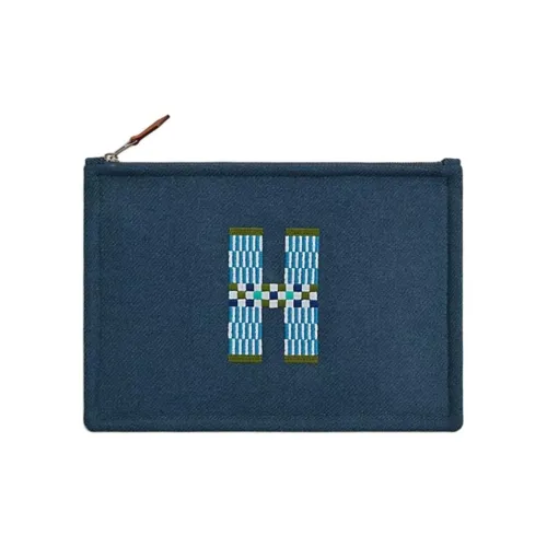 hermes travel Flat H Natte Wool Clutch Small Size Women's Blue