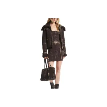 MICHAEL KORS Empire Logo Embossed Suede And Shearling Flight Jacket