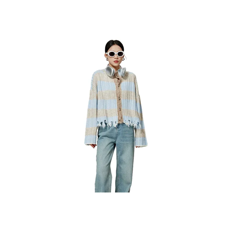 Weekly Knitwear Women's Blue And Brown Stripes-0