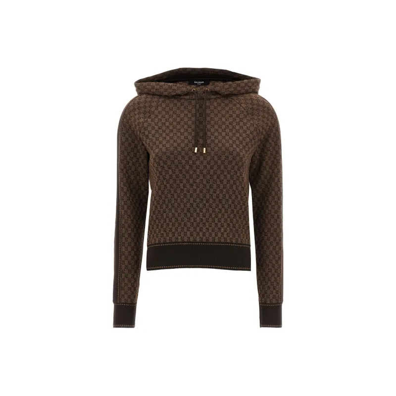 BALMAIN Pb Monogram jacquard Wool Hoodie-0