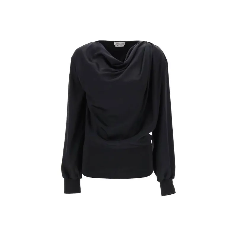 Alexander McQueen Draped Satin Blouse-0