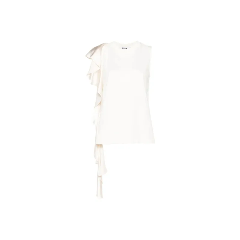 MSGM Draped Detail Asymmetric Satin Blouse-0