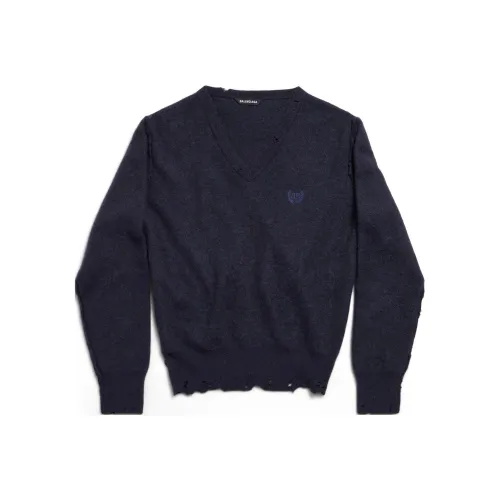Balenciaga SS25 LAUREL CLASSIC INSIDE OUT Cashmere Sweater Regular Fit Women's Marine Blue