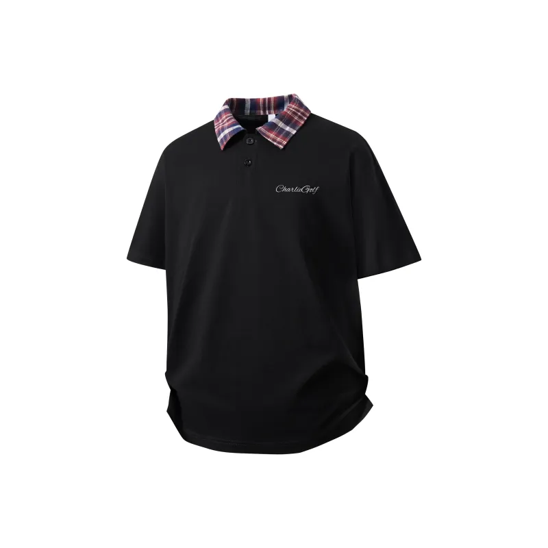 CHARLIE GOLF T Shirt Unisex Black/Red Plaid-0