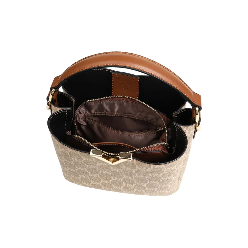 PT'SON Synthetic Leather Bucket Bag, Shoulder Bag, Crossbody Bag, Handbag Regular Women's Brown-4