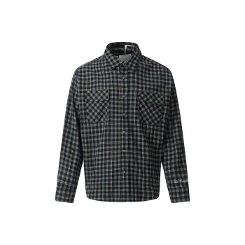 VINMUK Shirt Unisex Black Blue Plaid