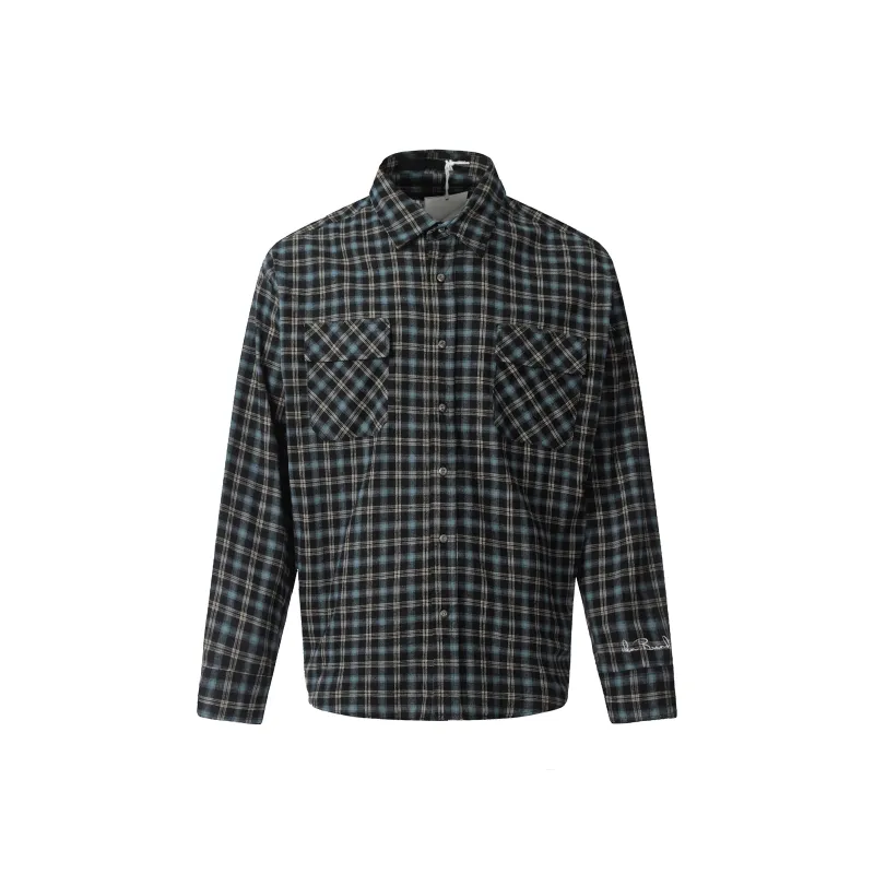 VINMUK Shirt Unisex Black Blue Plaid-0