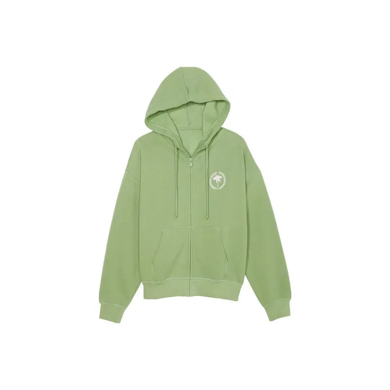 Victoria's Secret PINK IVY FLEECE FULL-ZIP HOODIE/WG Jackets Coats Women's Wild Grass Green Beverly Hills-0