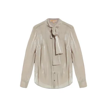 MICHAEL MICHAEL KORS Crinkled Metallic Georgette Tie Neck Blouse