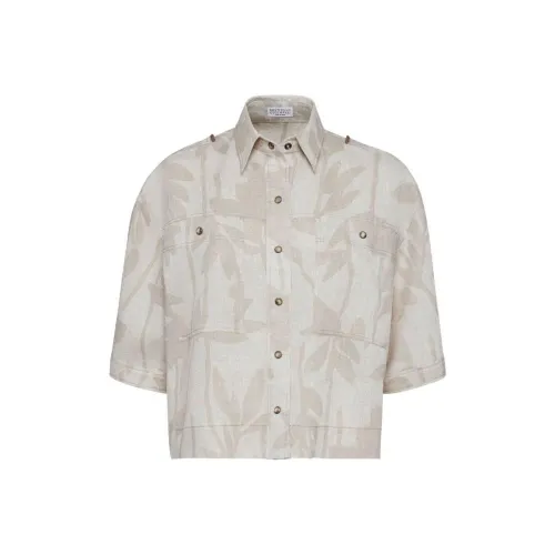 Brunello Cucinelli Leaf Printed Short Sleeved Shirt
