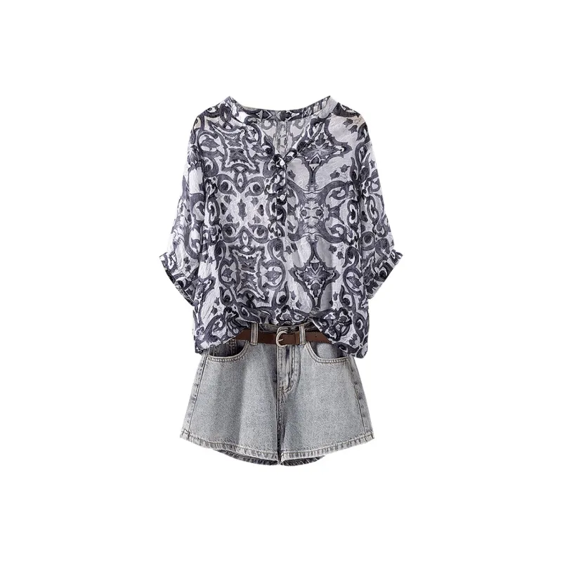 Cypress House Shirt Women's Black And Gray Pattern-0