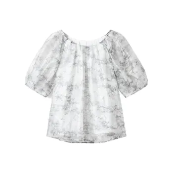 TKY SHOP Chiffon Shirt Women's Ink Wash Print