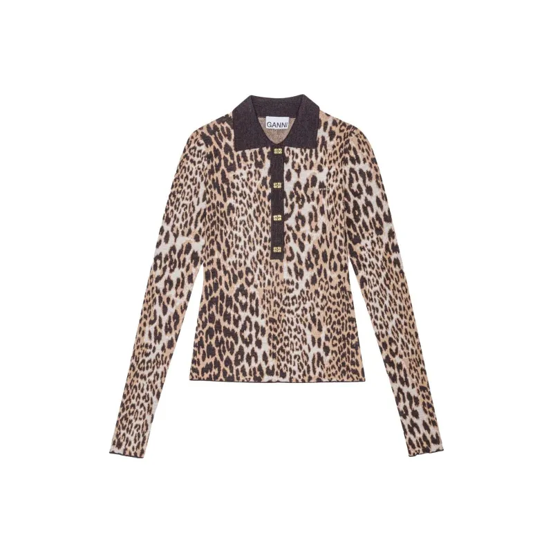 GANNI Leopard Print Long Sleeve Top-0