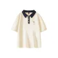 Beige Navy Blue Collar