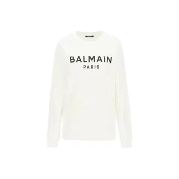 BALMAIN Logo Print Ribbed Hem Sweatshirt