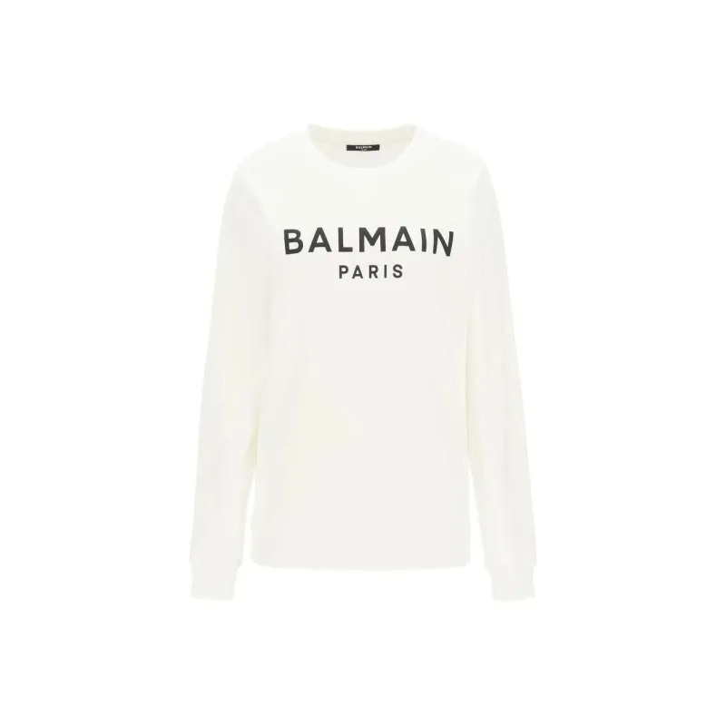 BALMAIN Logo Print Ribbed Hem Sweatshirt-0