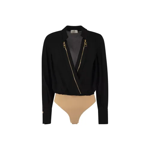 Elisabetta Franchi Zip Detailed Georgette Satin Bodysuit Blouse