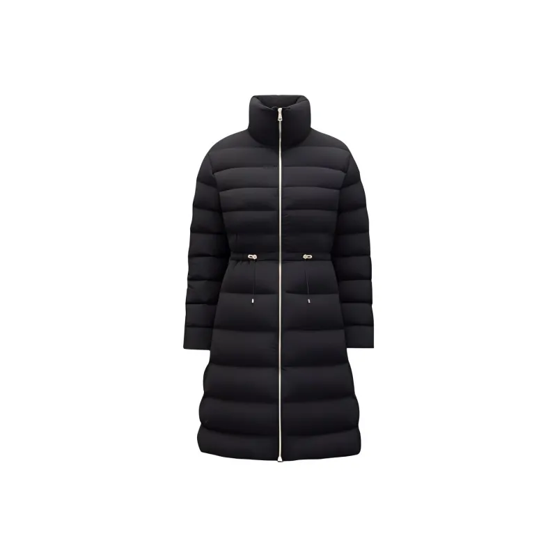 Moncler FW22 Solid Color Stand Collar Mid-Length Down Jacket Women's Black-0