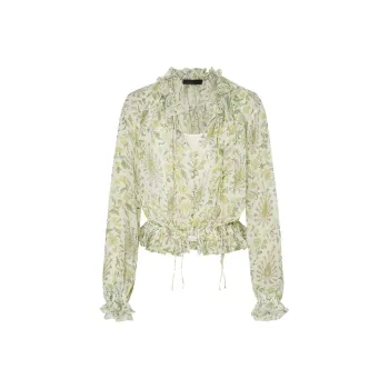 MOCO Shirt Women's White Base With Green Print