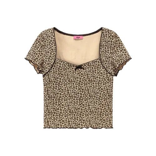 CHUU T Shirt Women's Leopard Print Coffee